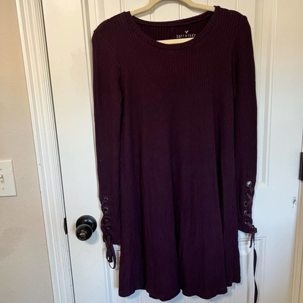 American‎ Eagle Soft & Sexy Ribbed Sweater Dress with Button Sleeve Detail M